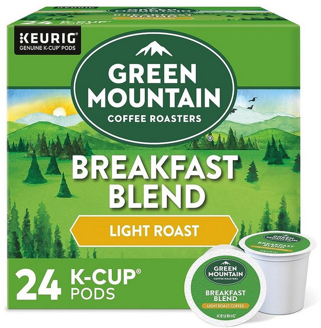 Green Mountain Coffee Roasters Breakfast Blend 1개 Keurig K컵 포드 라이트 로스트 커피 96개입 223372, 1, 24