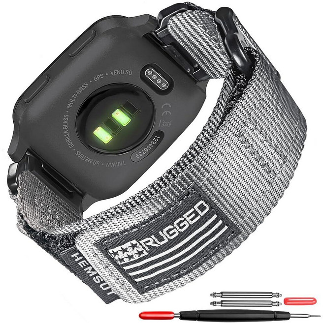 Garmin Venu 2 (Venu 2 전용 Venu 2S /3S) / Venu 3 퀵 핀 시계 밴드와 호환 우븐 루프 디자인의 매우 견고한 나일론 스포츠 스트랩, 회색