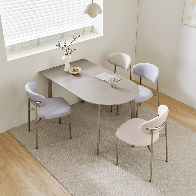 SUS 세론 포세린 세라믹 식탁 1200 1400 라이트그레이 (반타원형), 4인용, 라이트그레이/A타입(사각다리)