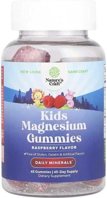 Nature's Craft 어린이용 마그네슘 구미젤리 라즈베리 구미젤리 45개, NaturesCraft어린이용마그네슘구미젤리라즈베리구미, 1개, 45정 - 쿠팡