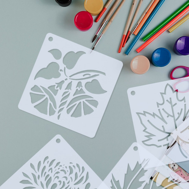 플라워 스텐실도안 세트 (36매) 컬러링 스탠실 도안 옷 천 염색 한지공예 테이블보제작 어르신 시니어 체험 수업 취미, 세트_36매, 1개