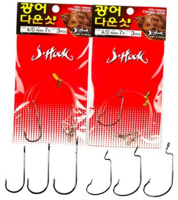 [옵션선택] jhook 광어 다운샷 채비 바늘 3개입 세트 선상 바다 낚시용품 루어낚시 낚시바늘, JH 오프셋 5-0
