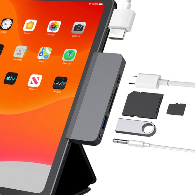 하이퍼드라이브 6in1 USB-C 멀티허브 도킹스테이션 4K HDMI 60W PD충전 아이패드/노트북 호환 (HD319B), 그레이, 1개