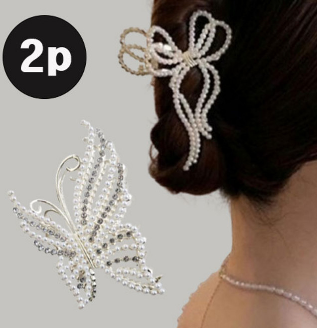 공주마마/1+1더블찬스지젤진주리본앤 엘레강스나비올림머리핀2종세트[공주마마]