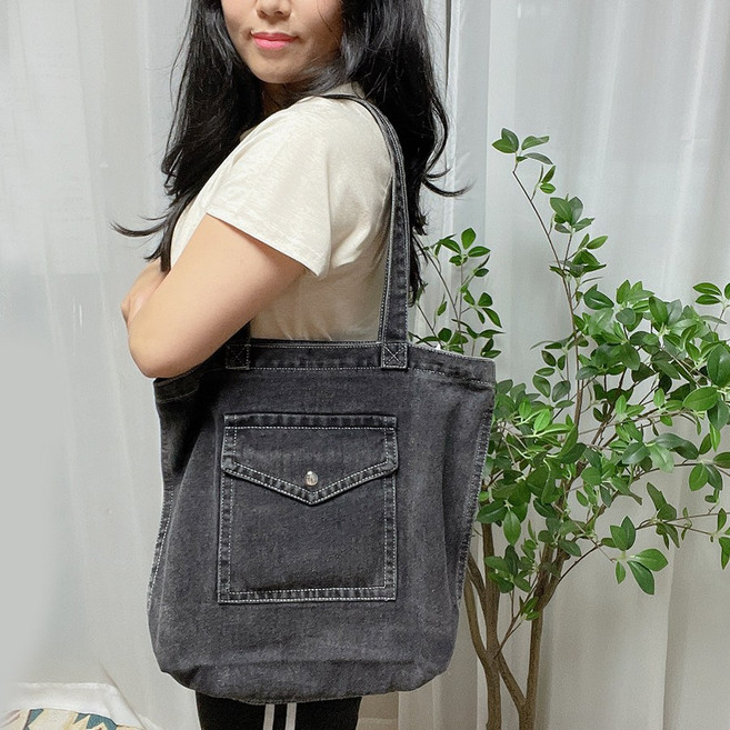 샛별그램 데님 포켓 에코백 청가방 숄더백