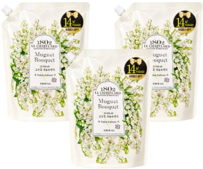 르샤트라1802 고농축 섬유유연제 뮤게부케향 리필, 1.6L, 3개