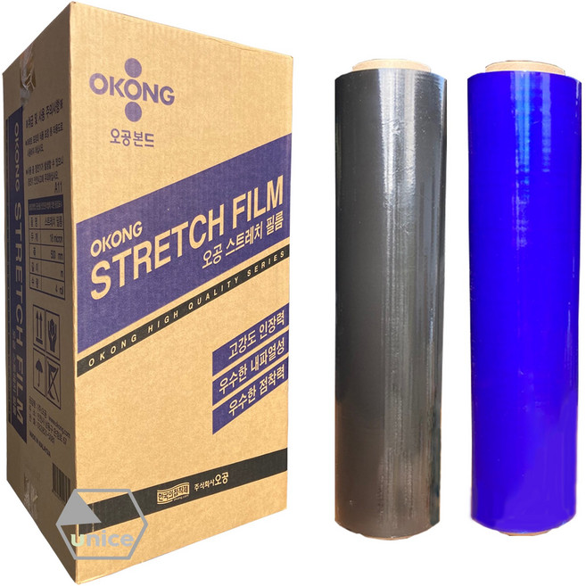[유니스몰] 오공 검정색 청색 스트레치필름 공업용랩 4롤 1박스 20mic x 500mm x 400m, 검정 20mic x 500mm x 400m 4롤 1박스, 1개