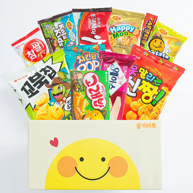 슬기마트 해피스마일 간식 꾸러미 종합과자 선물세트 학교 단체 행사 간식세트 11가지 (초코파이 웨하스 쌀과자 고래밥 외) 개별포장