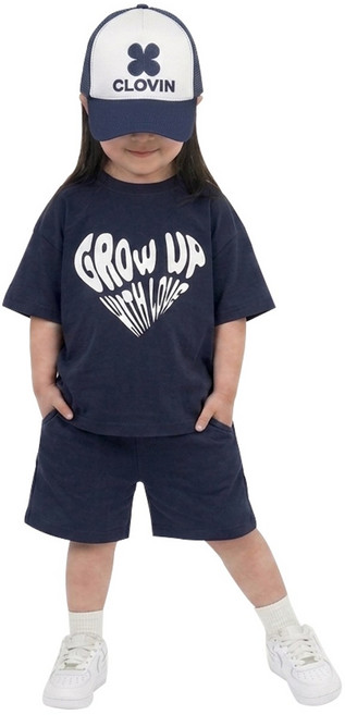 [5호 7호 9호 11호] 클로빈 키즈 오버핏 하트 레터링 상하복 세트 남아 여아 옷 등원룩 여름 반팔 반바지 등원복