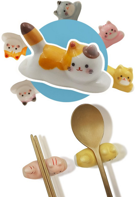 귀여운 고양이 수저 받침대 2p, 옐로우고양이, 블루고양이