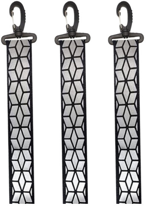 L-에센셜 고리형 야간 빛 반사 스트랩 열쇠고리 가방부착 후크 리플렉트 테이프 블랙 세트, 3개