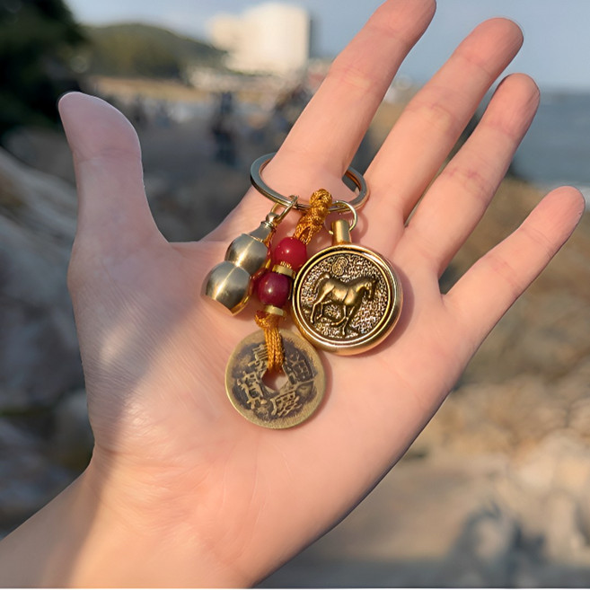 [대박기원] 모아르 12지신 오복지운 황동 엽전 키링 복주머니 운수대통 만사형통 금전운 재물운 상승, 범띠 [허공장보살], 1개