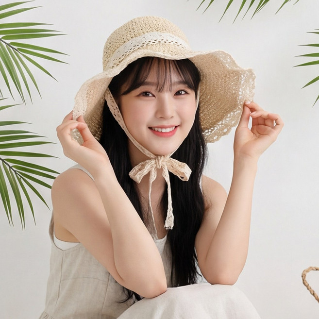 라뷰드 여성 레이스 플로피햇 여자 바캉스 휴양지 모자 휴가 여름 비치햇 버킷 밀짚 밀집 벙거지 왕골 선캡 넓은챙 버킷햇