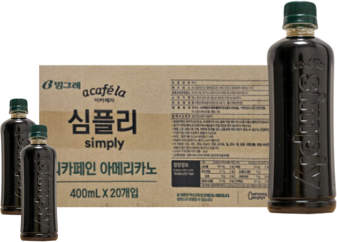아카페라 심플리 디카페인 아메리카노 커피, 400ml, 20개