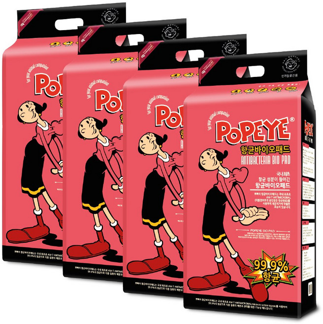 뽀빠이 향균 바이오 강아지 배변패드 50p, 50개입, 4개