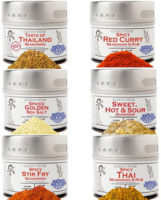 Gustus Vitae 시즈닝 가루 양념 태국 향신료 고급 선물 세트 태국의 맛 수제 블렌드 6팩 비GMO 재료 MSG 글루텐 대두 견과류 무첨가 소량 생산 인공 첨가물 없음