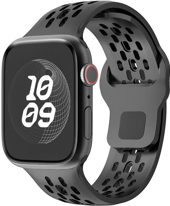 애플워치 호환 멀티타공 소프트 실리콘 루프 스트랩 11 10 9 8 7 6 5 4 3 울트라2/3 SE2 3, 블랙