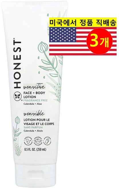 The Honest Company 민감성 피부 어린이용 트러블 피부 완화 진정 페이스 + 바디 로션 무향 250ml 1개, 3개 - 쿠팡