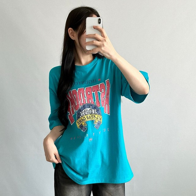 비토샵 여성용 아스트로 오버핏 박스 반팔티 박시핏 루즈핏 박사이즈 바캉스룩 학생 면 100 국내생산 워터밤 흠뻑쇼 페스티벌룩