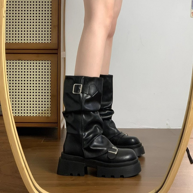 美拉德風格堆堆靴 厚底中筒女靴