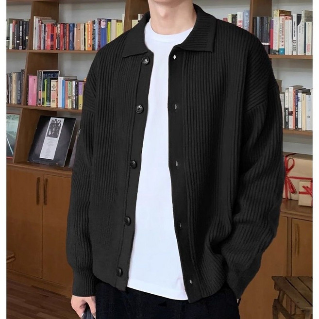 DUOMIHAN 남성 심플 니트 오버핏 카디건 버튼업 셔츠카라 스웨터 데일리 코디250807SYWZS3810