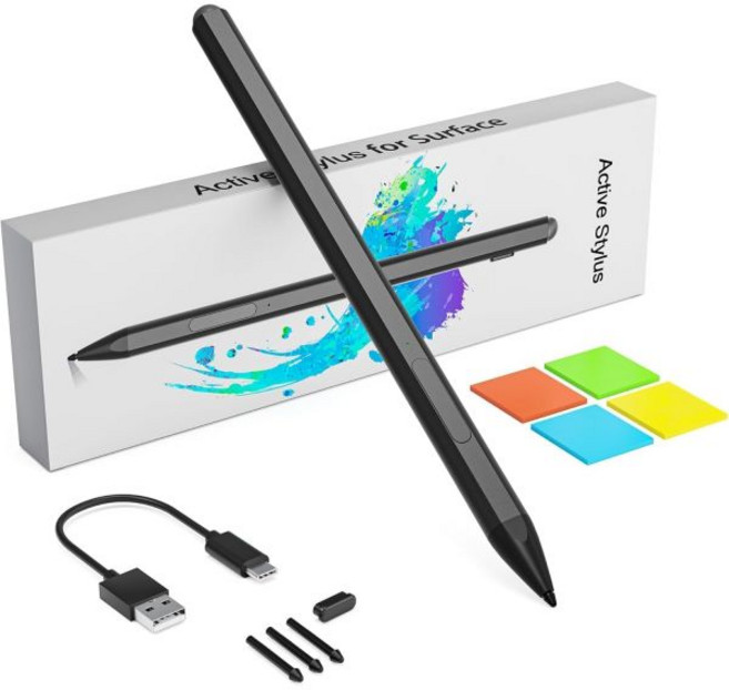 마이크로소프트 서피스 펜 - 프로 119108엑스76543 스타일러스 USB-C 고속 충전 종이처럼 그리기 및 쓰기 고 234 북 노트북 스튜디오용, Black, 1개