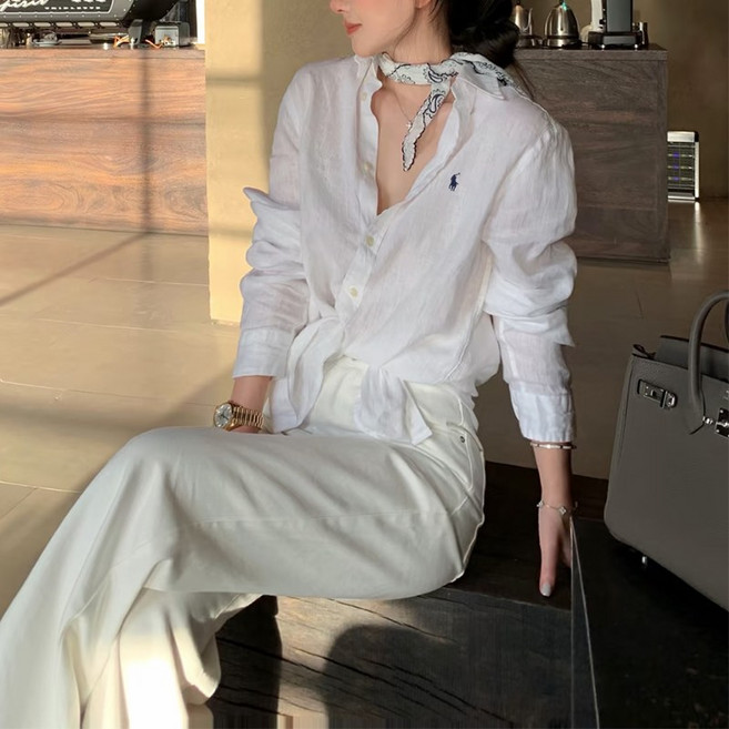 폴로랄프로랜 남성 여성 클래식핏 린넨 셔츠 화이트