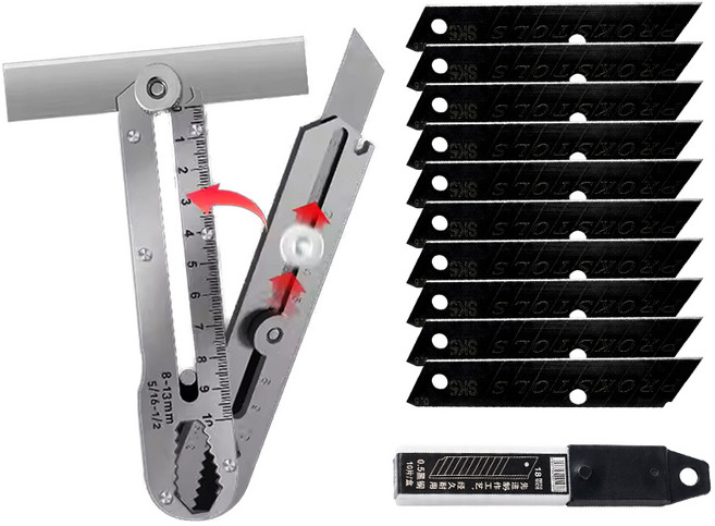 다기능 올스틸 커터칼 13in1+ 리필 칼날 10개 공업용 전문가용 스테인레스 나이프 미술 도구 커터 병따개 눈금자 톱니 일체형, 은색, 1개