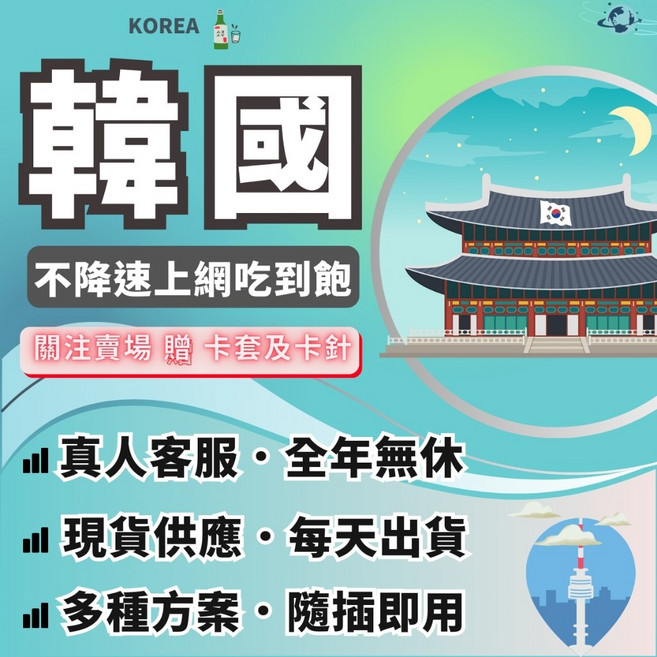 世界之網 韓國上網卡 不降速吃到飽 5G/4G高速上網 隨插即用, 1個, 韓國3天-關注按讚送卡針套️,每天1GB用完降速
