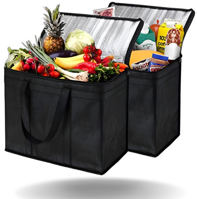 빈스퀘어 대형 캔버스 부직포 보냉 피크닉가방, 1. 블랙, 1개