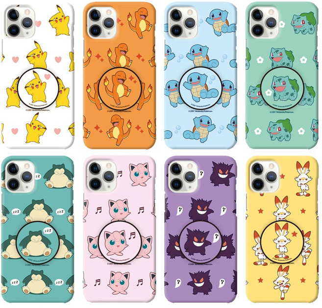 포켓몬스터 캐릭터 슬림 하드 그립 스마트톡 핸드폰거치대 케이스 아이폰5 6 7 8 SE2 XR XS MAX 11 PRO 휴대폰