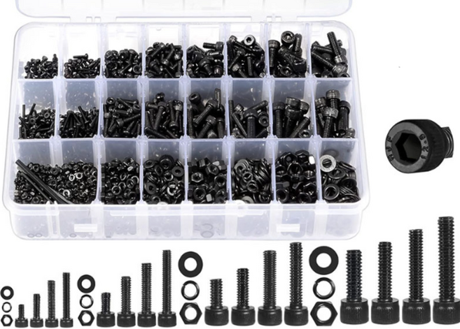 SCM 흑색 육각볼트 세트 1600pcs, 흑색 육각볼트세트 1600pcs