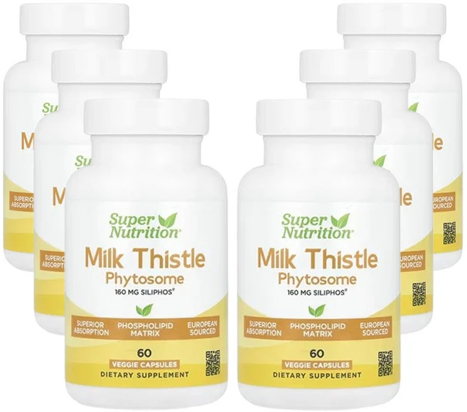 수퍼뉴트리션 밀크씨슬 파이토솜 160mg 식물성 캡슐 60정, 6팩 - 쿠팡