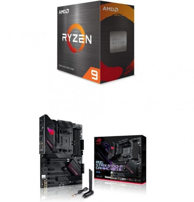 AMD Ryzen 9 5900X 12코어 24스레드 잠금 해제 데스크톱 프로세서 및 Asus ROG Strix B550-F 게이밍 WiFi II AM43세대 ATX 마더보드