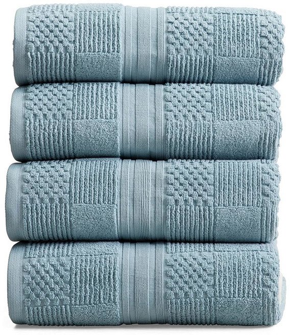 마일라 디자인 4개 샌드쉘 & | 디자인 베이지 코튼 질감 100% 컬렉션 코튼 목욕 스프링트리 100 기하학적 흡수성 퀵 흡수성 홈 타월 타월 oeko-tex 드라이 -, Bath Towel (4 Pack), Arona Blue