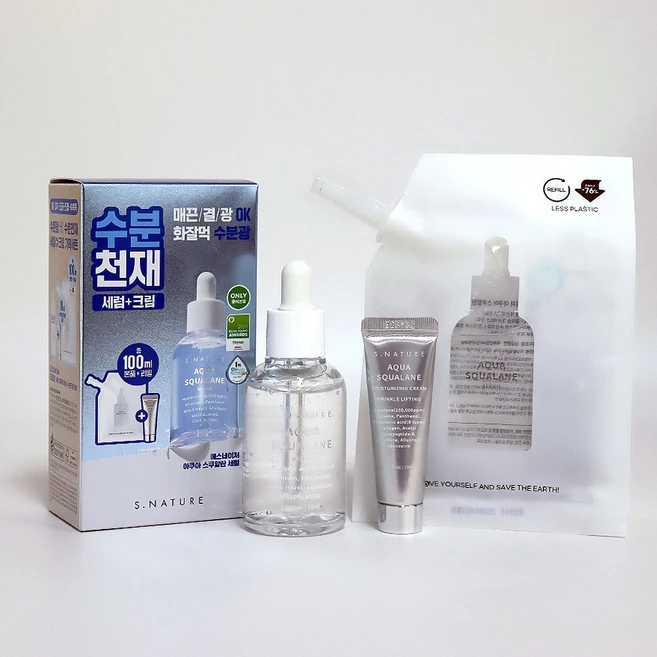 에스네이처 아쿠아 스쿠알란 세럼 본품+리필 세트 (+크림 10ml), 2개, 50ml - 쿠팡