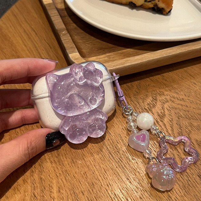 삼성 갤럭시 버즈3 갤럭시 버즈3 프로 실리콘 블랙 캣 케이스 + 카라비너, 1개, 러블리 바이올렛 키티, 갤럭시 버즈 2