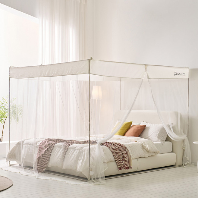 알뜨리 지퍼식 사각 모기장 세트 텐트형모기장 방충망 모기텐트 캐노피 침대 아기 실내 대형 패밀리 모기장 텐트, 마시멜로