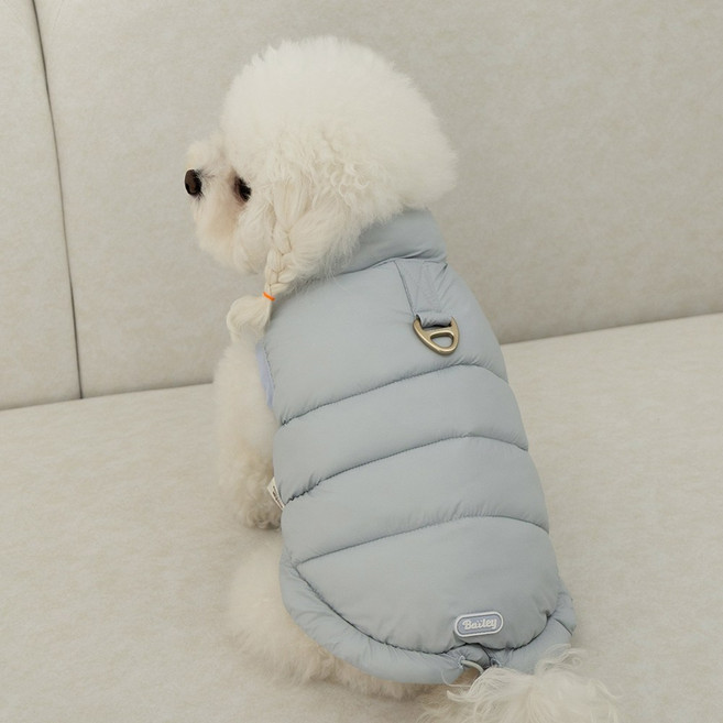 베일리펫 강아지 겨울 패딩 조끼 하네스옷 스노우팝, 1개, 코튼블루