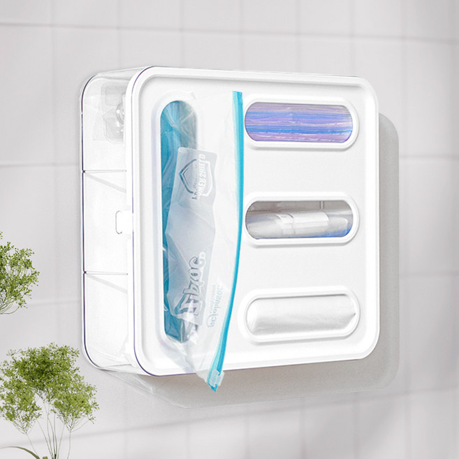 리빙셀렉트 뽑아쓰는 4구 비닐봉투 지퍼백 보관함, 1개