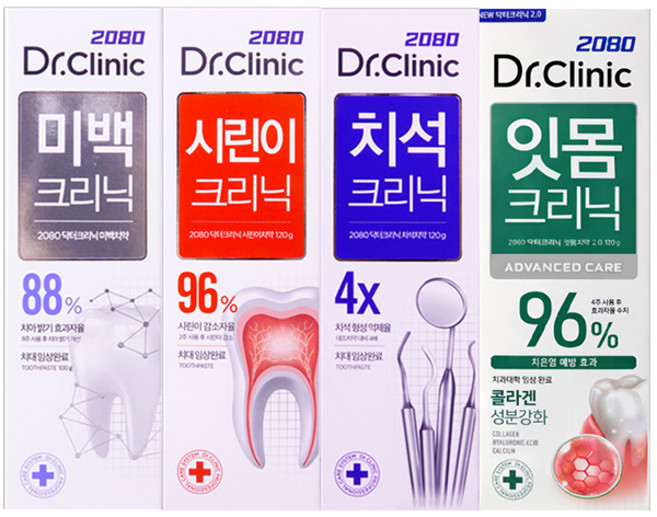 2080 닥터크리닉 치약 4종세트 (미백+시린이+치석+잇몸), 460g, 1세트