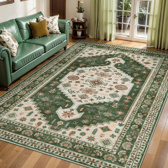 Tangsoo 6x9 Area Rug for Living Room Washable Vintage Boho Rug Non-Slip Low Pile Large Rugs Soft B