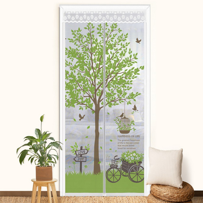 다샵 현관용 방문 자석 벨크로 부착형 모기장, 그린향기