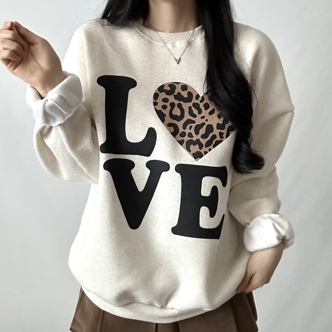 핏몬 여성 빅사이즈 호피 오버핏 레오파드 맨투맨 티셔츠 [국내생산]