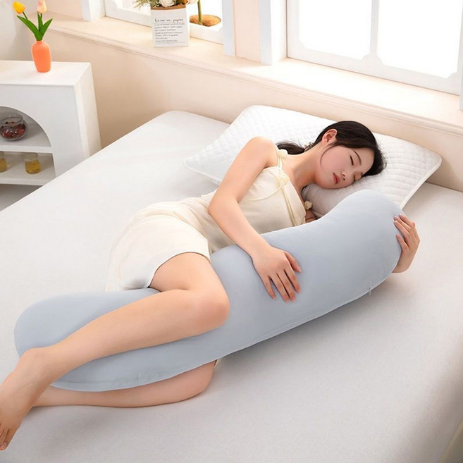 Jeernare 바디필로우 인체공학 안고자는 긴배게 대형 롱쿠션 다리베개 솜중량업 커버분리세탁 사계용, 블루