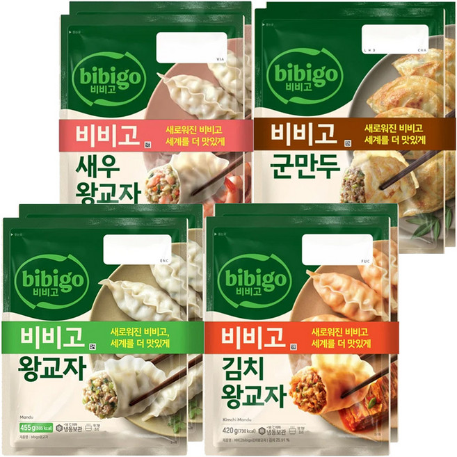 CJ 비비고 왕교자 4종 혼합 (왕교자455g+김치420g+새우315g+군만두450g 각 2봉), 1세트, 3.28kg