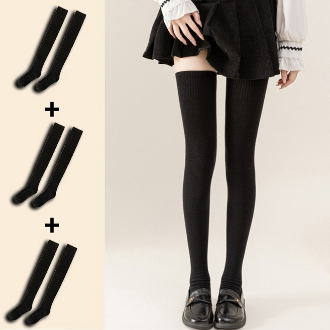 올라이프지 골프 베이직 롱 오버 니삭스 여성 하이 허벅지양말 3켤레