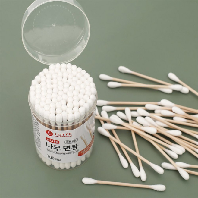 모아픽 고급 나무 면봉 100개입 순면 국산 원형 케이스 귀이개
