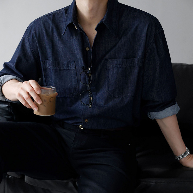 베이직바이블 남자 오버핏 생지 데님 셔츠 논페이드 이염없는 남방(4color)