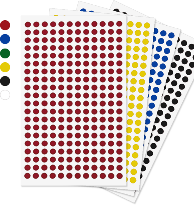 컬러분류용 원형 스티커 5mm 6색 일반 3360p 사무용 정리 라벨 스티커, 14장, 빨강